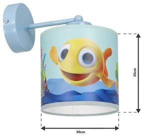 Detské nástenné svietidlo Fish, 1x plastové tienidlo so vzorom, bl