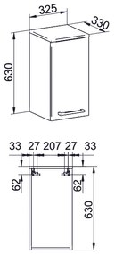 Mereo Bino kúpeľňová skrinka horná 63 cm, ľavá, Multidecor, Dark Rockford Hic, MER-CN695DRH1