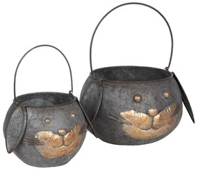 2ks plechový obal na kvety v tvare hlavy zajačika - Ø 25*17/35 / Ø 19*15/30 cm