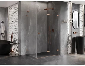 Mexen Lunar-F L, pravý sklápací sprchový kút 95 x 80 cm, 8mm číre sklo, profil medená matná, 836L-095-080-65-00-P