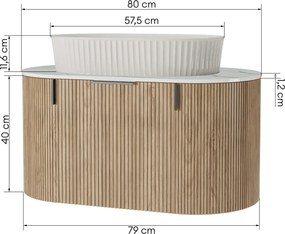 Závěsná skříňka s deskou a umyvadlem La Simplicite 80 cm dub přírodní/bílá