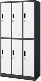 Kovová šatňová skriňa 6 boxov IGOR, 900 x 1850 x 450 mm, antracitovo-biela