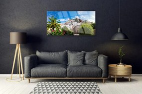 Skleneny obraz Mesto palma krajina 125x50 cm
