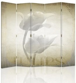 Ozdobný paraván, Retro tulipány - 180x170 cm, päťdielny, klasický paraván