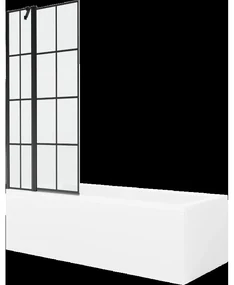 Mexen Cubik obdĺžniková vaňa 150 x 70 cm s obkladom a 1-krídlovou sprchovou zástenou 80 cm, Čierny vzor - 550315070X9408117077