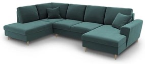 Zamatová rozkladacia/s úložným priestorom rohová pohovka v petrolejovej farbe (ľavý roh/do "U") Kyoto – Cosmopolitan Design