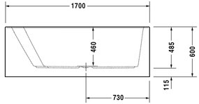 Duravit Paiova - Vaňa 1700x1300 mm, vytvarovaný sklon pre chrbát na ľavej strane, s panelom a nohami, biela 700266000000000