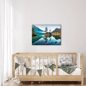 Obraz - Jazero Hintersee, Bavorské Alpy, Rakúsko (70x50 cm)