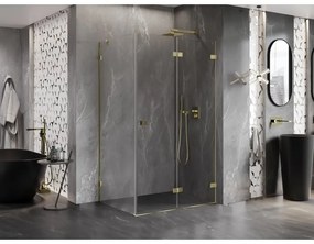 Mexen Lunar-F, 1-krídlový sprchový kút so skladacími dverami, pravý, 95 x 80 cm, 8mm číre sklo, zlatý lesklý profil, 836-095-080-50-00-P