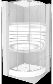 Mexen Rio polkruhová sprchová kabína 80 x 80 cm, pruhy, chrómová + závesný bidet Rio, biela- 863-080-080-01-20-4710