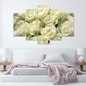 Obraz na plátně pětidílný Bílé růže - 200x100 cm