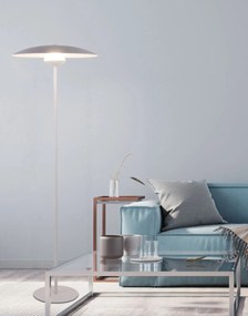Stojaca podlahová LED lampa LUND, biele tienidlo tanier