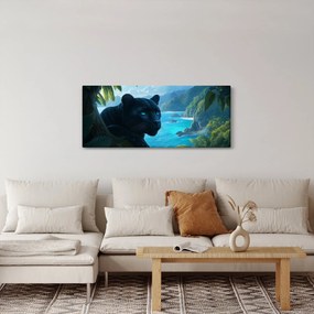 Obraz - Čierny panter v džungli (120x50 cm)