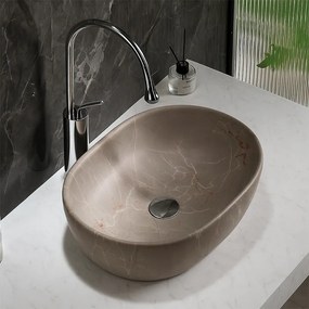 BPS-koupelny Keramické umývadlo na dosku HYD-NO-MAR9-480 48x34,5 cm, béžový mramor