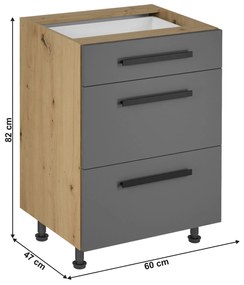 Dolná kuchynská skrinka D60S3 Langari (dub artisan + sivá matná). Vlastná spoľahlivá doprava až k Vám domov. 1016890