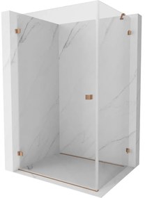 Mexen Lunar-B, výklopný sprchový kút ľavý 85 x 80 cm, 8mm číre sklo, profil medená matná, 832-085-080-65-00-L