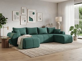Rozkladacia obojstranná sedacia súprava do U SEVIO 311x145 cm, fľaškovozelená + 2 vankúšiky ZDARMA