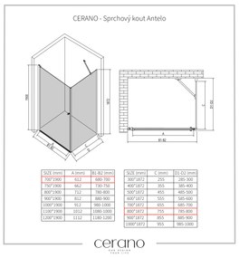 CERANO - Sprchovací kút Antelo L/P - chróm, transparentné sklo - 70x80 cm - krídlový, CER-CER-8050BD118