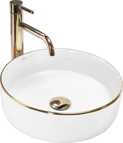 Rea Sami Gold Edge, umývadlo na dosku 36x36 cm, biela-zlatá, REA-U6758