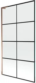 Mexen Next L, 1-krídlová vaňová zástena 100 x 150 cm, 6mm číre sklo-čierny vzor, ružové zlato profil, 895-100-000-03-77-60