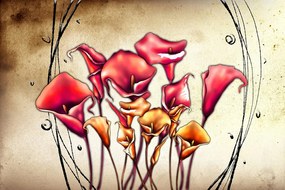 Samolepiaca tapeta červené kvety kaly