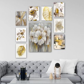 Hanah Home Sada obrazů Golden flowers 9 ks