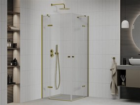 Mexen Roma, sprchovací kút 90 (dvere) x 90 (stena) cm, 6mm číre sklo, zlatý profil, 854-090-090-50-00-02