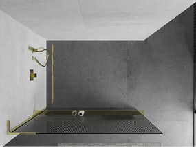 Mexen Kioto+ L, sprchová zástena Walk-In s poličkou a vešiakom 100 x 200 cm, 8mm sklo s rebrovým vzorom, zlatý lesklý profil,800-100-123-50-09