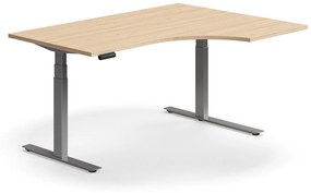 Výškovo nastaviteľný stôl QBUS, rohový, 1600x1200 mm, strieborný rám, dub