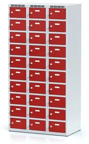 Alfa 3 Šatníková skrinka s úložnými boxami, 30 boxov, 1800 x 900 x 500 mm, otočný zámok, červené dvere