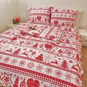 Obliečky bavlnené Vianočné obliečky Christmas červené TiaHome - 1x Vankúš 90x70cm, 1x Paplón 140x200cm
