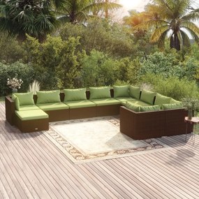 10-dielna záhradná sedacia súprava s vankúšmi polyratan hnedá