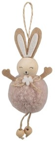 Ružový plyšový závesný veľkonočný zajačik s kytičkou Magiccal - 7*4*15 cm