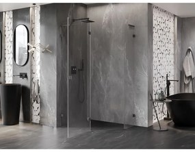 Mexen Lunar, L päťuholníkový sprchový kút naklápací doľava 100 x 80 cm, 8mm číre sklo, grafitový profil, 831L-100L-080P-95-00-L