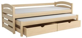 Detská posteľ z masívu borovice MONI s prístelkou a šuplíky - 200x90 cm - PRÍRODNÁ BOROVICA