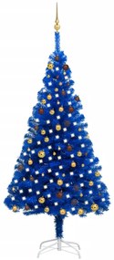 Umelý vianočný stromček s LED a súpravou gulí 210 cm modrý PVC 3077510