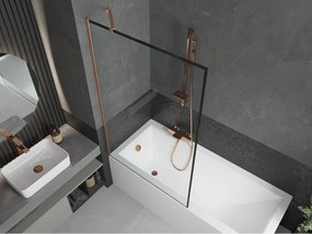 Mexen Next, 1-krídlová vaňová zástena 100 x 150 cm, 6mm číre sklo - čierny vzor, medená matná, 895-100-000-00-70-65