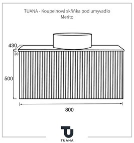 Tuana Merito, kúpeľňová skrinka pod umývadlo 80x50x43 cm, čierna matná, CER-TU-475961