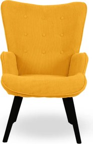 Kreslo ušiak CORDU + taburet — masív, manšestr, čierna / horčicová