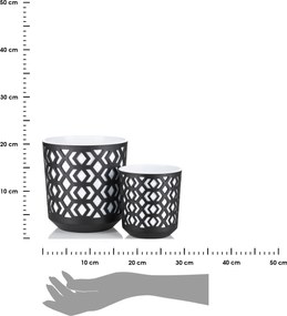 PLASTOVÝ KVETINÁČ ETNIC SADA 2KS 14,8X13,9 CM+20,1X19,5 CM ČIERNA