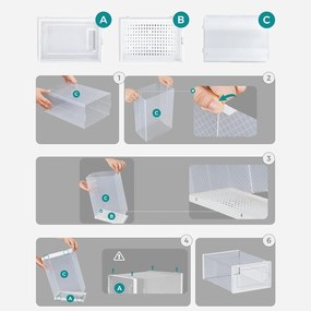 Boxy na topánky, balenie 18 ks, do veľkosti 46, stohovateľné, číre a biele