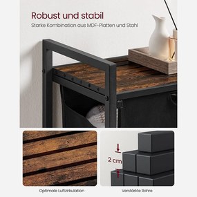 Kôš na bielizeň, s poličkou, 65 l, vysúvateľný, rustikálna hnedá a čierna farba