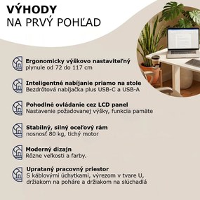 Výškovo nastaviteľný kancelársky stôl FLEXI, 140x60x72-117cm, biela Casaria