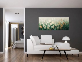 Obraz - Zlato-zelené listy (120x50 cm)