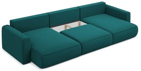 Tyrkysovomodrá zamatová rozkladacia/s úložným priestorom rohová pohovka (do tvaru "U") Kapua – Makamii