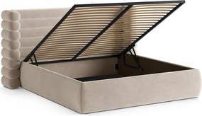Béžová čalúnená dvojlôžková posteľ s úložným priestorom s roštom 200x200 cm Mount – Micadoni