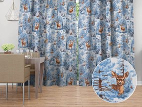 Biante Vianočný bavlnený záves Sandra SA-674 Lesné zvieratá v zimnom lese na modrom 150x150 cm