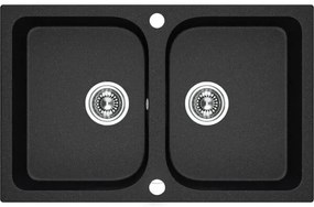 Laveo Celia, 2-komorový granitový drez 760x480x184 mm, čierna, LAV-SBC_720T