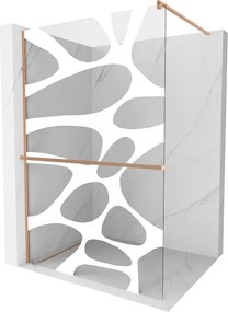 Mexen Kioto+, sprchová zástena Walk-In s poličkou a vešiakom 140 x 200 cm, 8mm číre sklo biely vzor, medený matný profil, 800-140-121-65-97