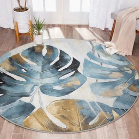 Modrý prateľný okrúhly koberec ø 120 cm Golden Leaves – Mila Home